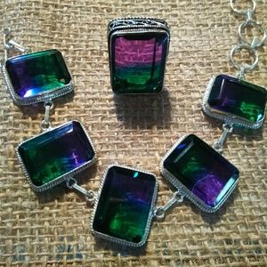 Bi-Color Tourmaline GEMSTONE  925 Silver Ring Size